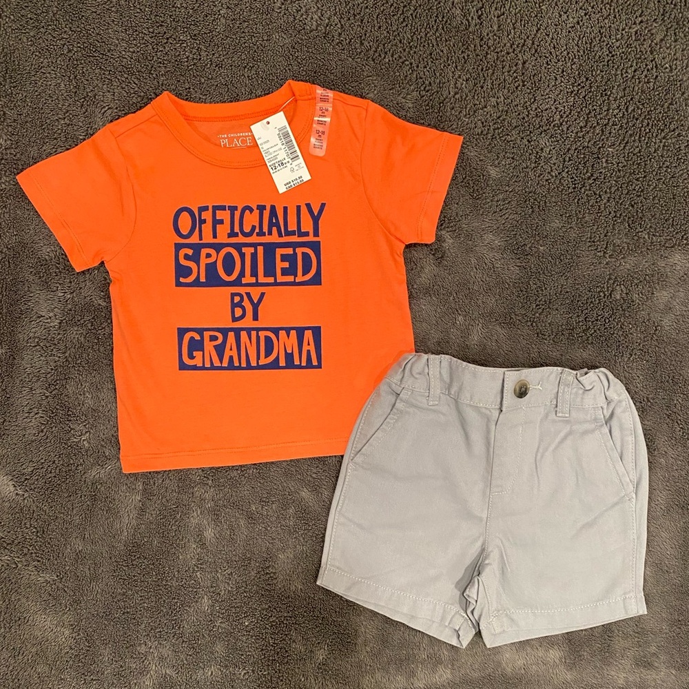 Children’s Place Boys Orange Graphic T-Shirt & Shorts Matching Outfit Set